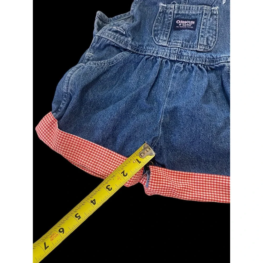 Oshkosh B'Gosh Denim Jean Shortalls Overalls Size 12M Red Gingham Bottom Vintage